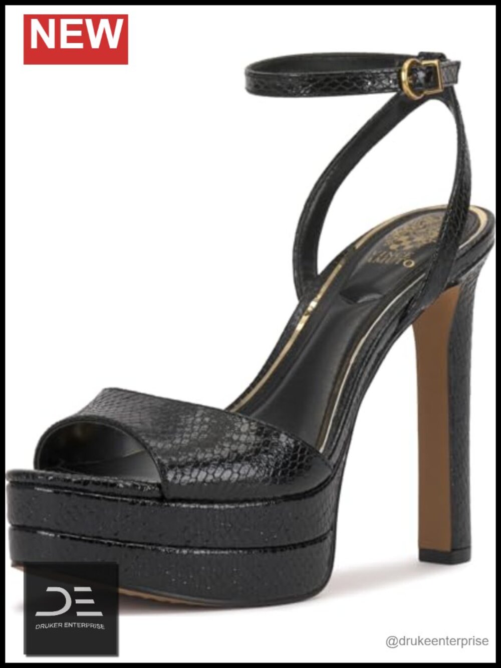 Vince Camuto Lumary Faux Leather Block Heel Platform Sandals Ankle Strap